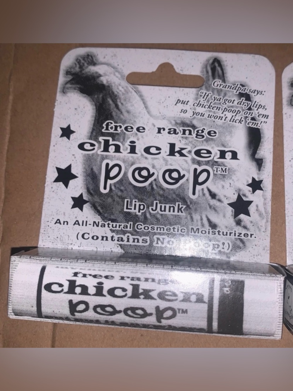 Free range chicken poop Lip Junk Lip Balm - White